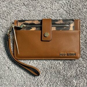 Steve Madden Brown Leopard Print Wristlet Wallet Removable Card Holder New